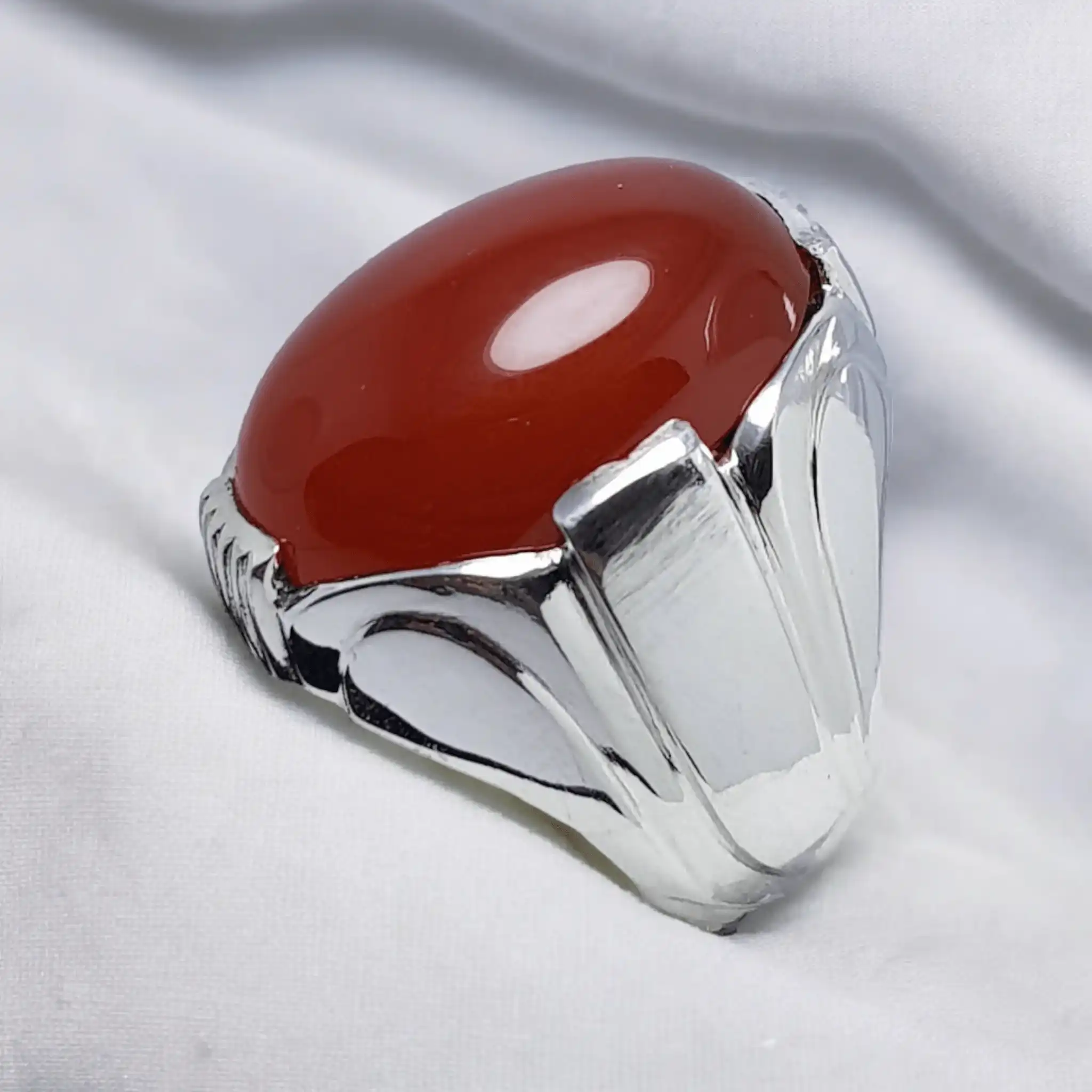 Brown Yemeni Aqeeq Mens Ring, Natural Brown Agate 2 Yemeni Aqeeq Mens Ring Brown