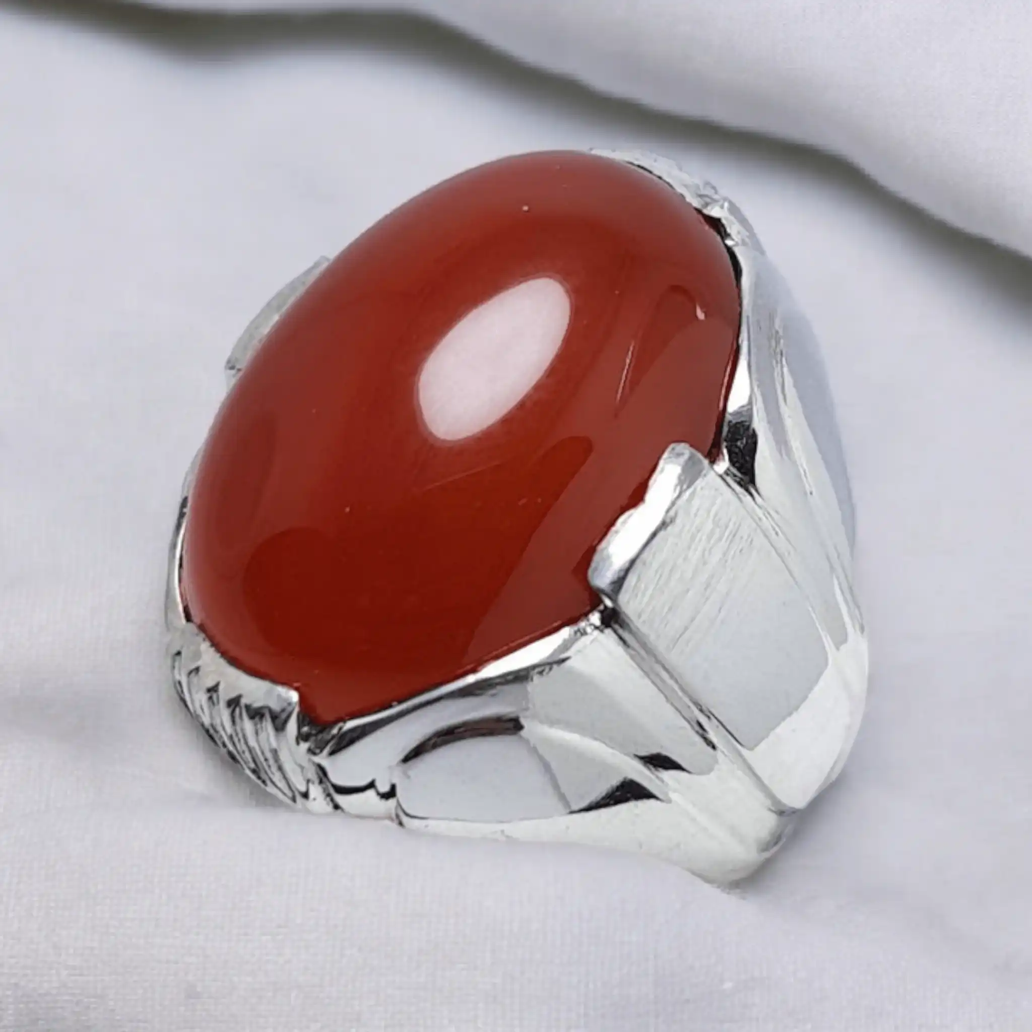 Brown Yemeni Aqeeq Mens Ring, Natural Brown Agate 3 Yemeni Aqeeq Mens Ring Brown