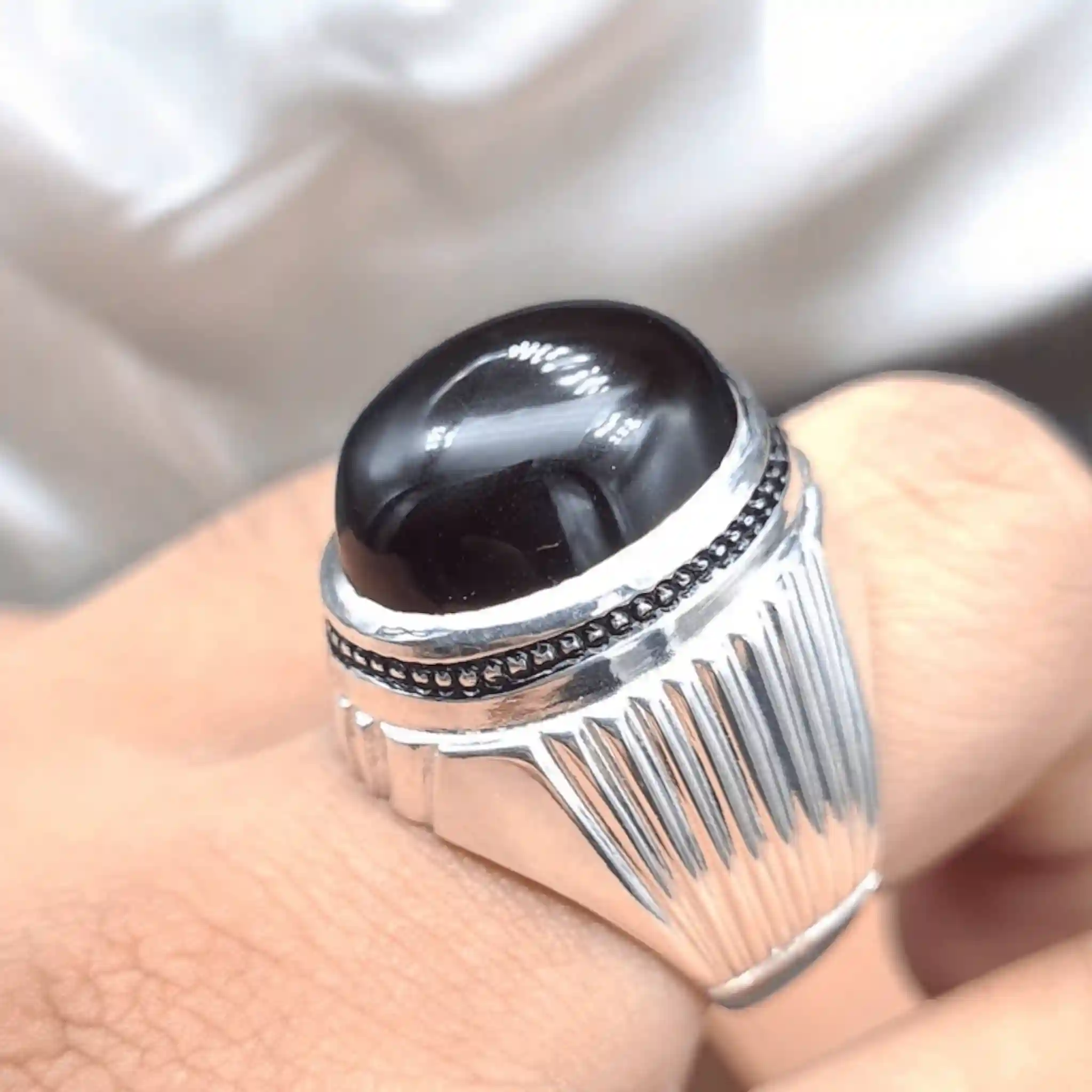 Black Yemeni Aqeeq Ring In Sterling Silver 4 Black Yemeni Aqeeq Rings For Men