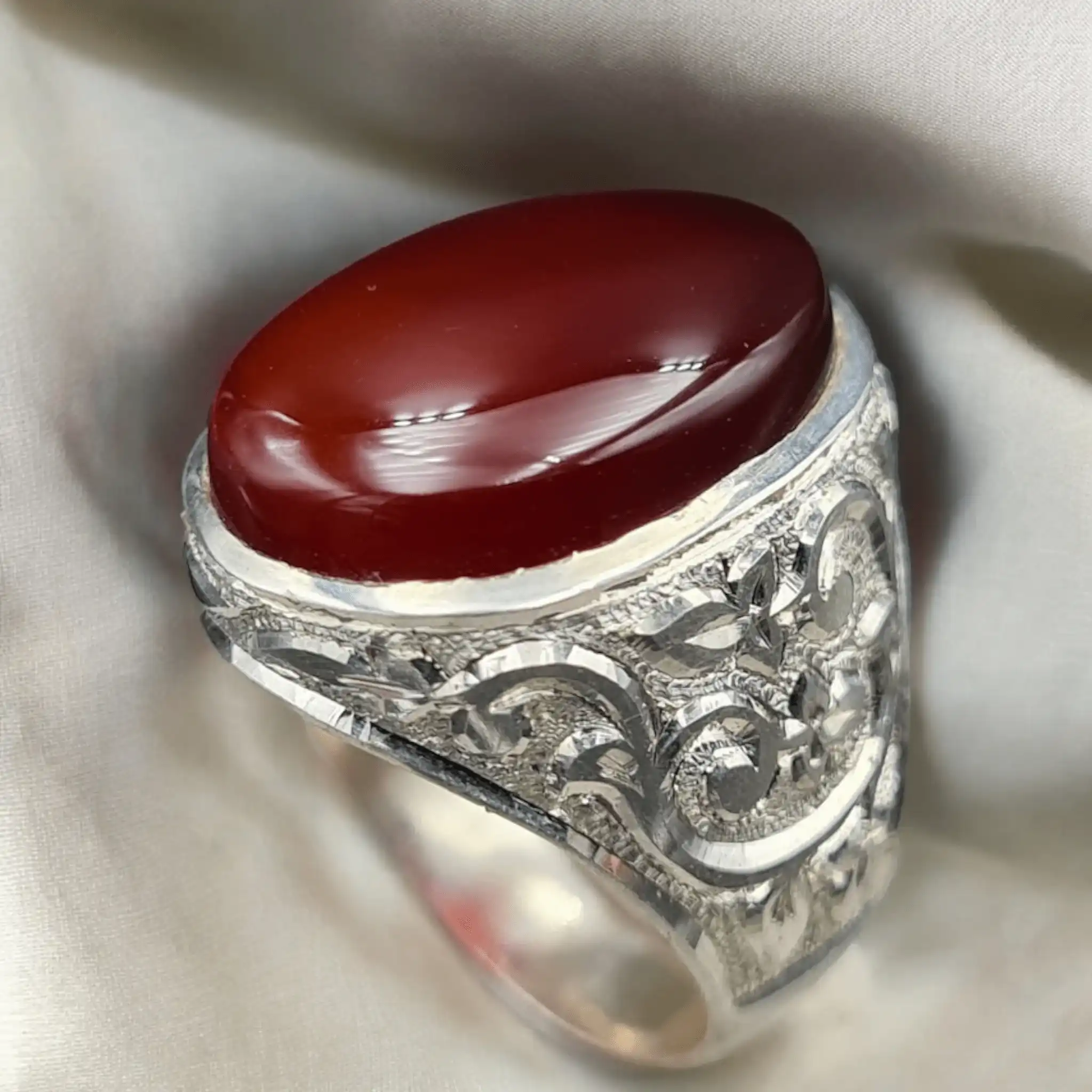 Original Red Aqeeq Ring In Sterling Silver 3 Yemeni Aqeeq Mens Ring Brown