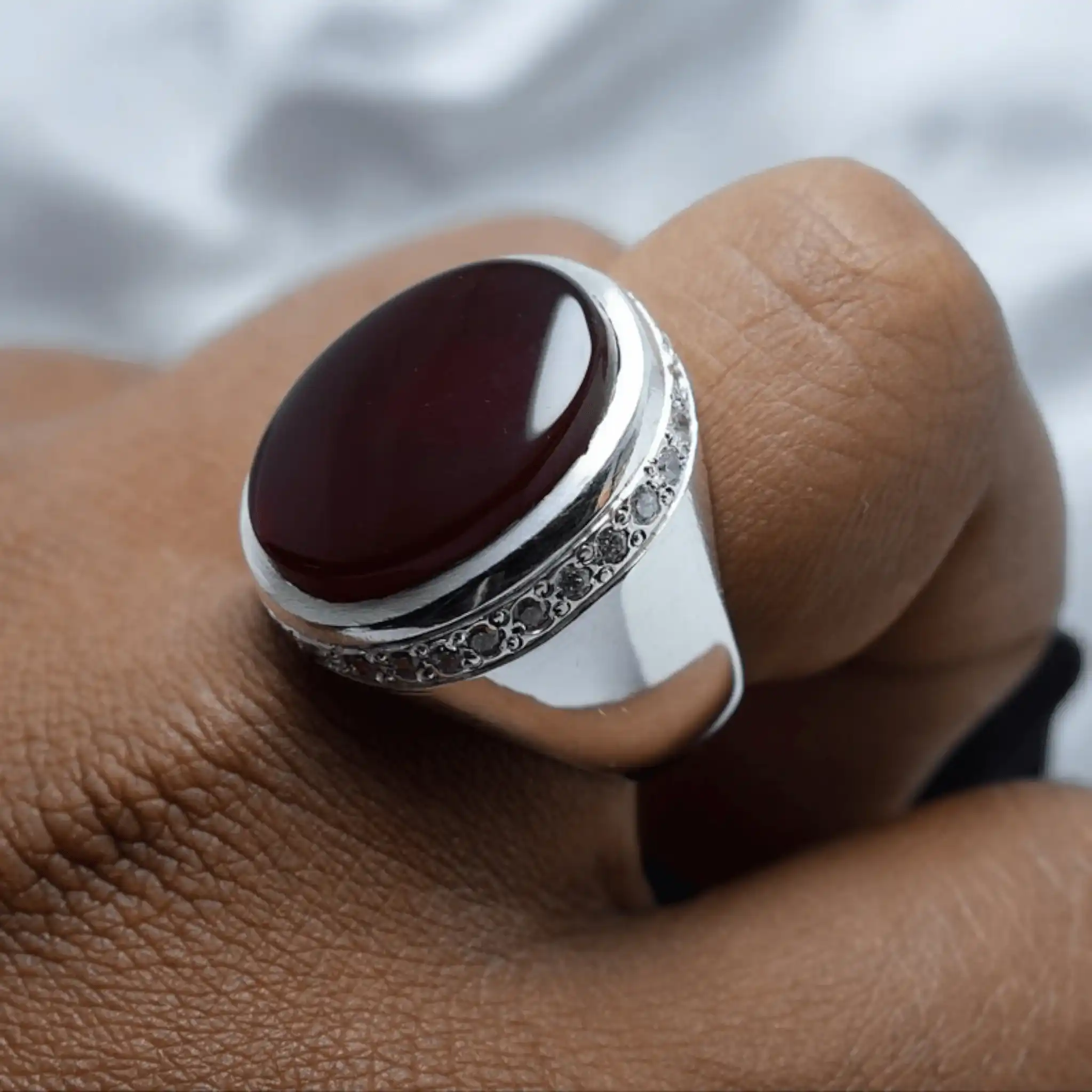 Unique Aqeeq Ring In Sterling Silver 4 Brown Yemeni Aqeeq Rings For Men