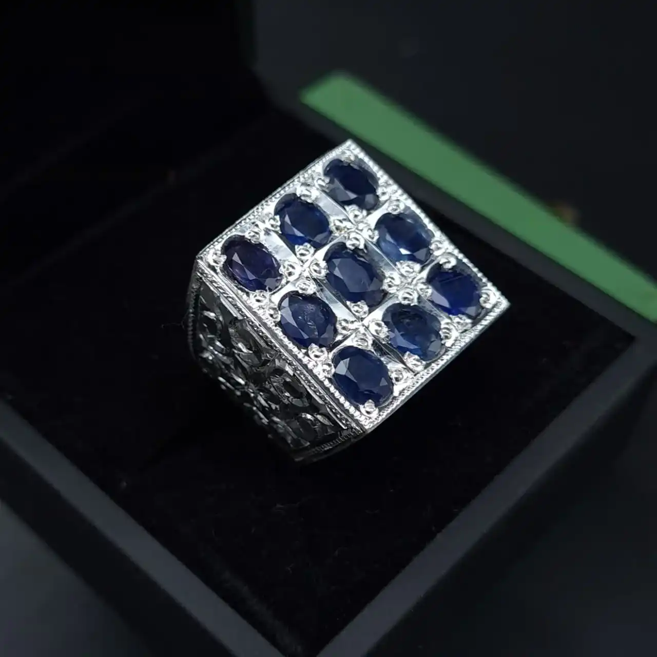 9 Stone Sapphire Band For Mens Real Ceylon Multiple Stone Silver 3 9 Stone Sapphire Band For Mens Real Ceylon Multiple Stone Silver - Image 3