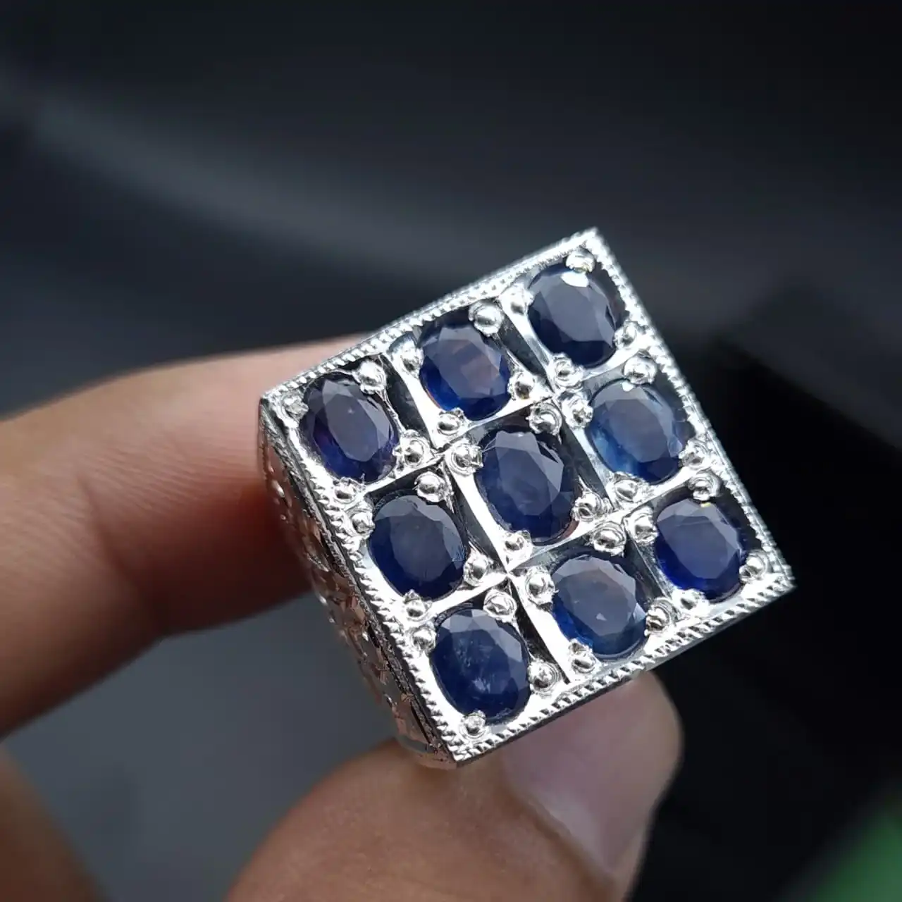 9 Stone Sapphire Band For Mens Real Ceylon Multiple Stone Silver 2 9 Stone Sapphire Band For Mens Real Ceylon Multiple Stone Silver - Image 2