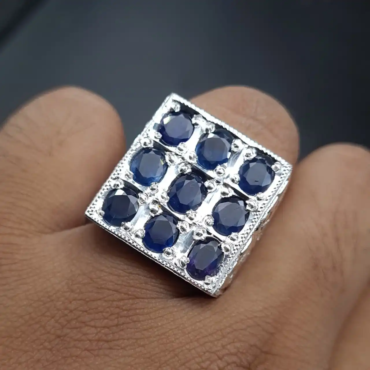 9 Stone Sapphire Band For Mens Real Ceylon Multiple Stone Silver 6 9 Stone Sapphire Band For Mens Real Ceylon Multiple Stone Silver - Image 6