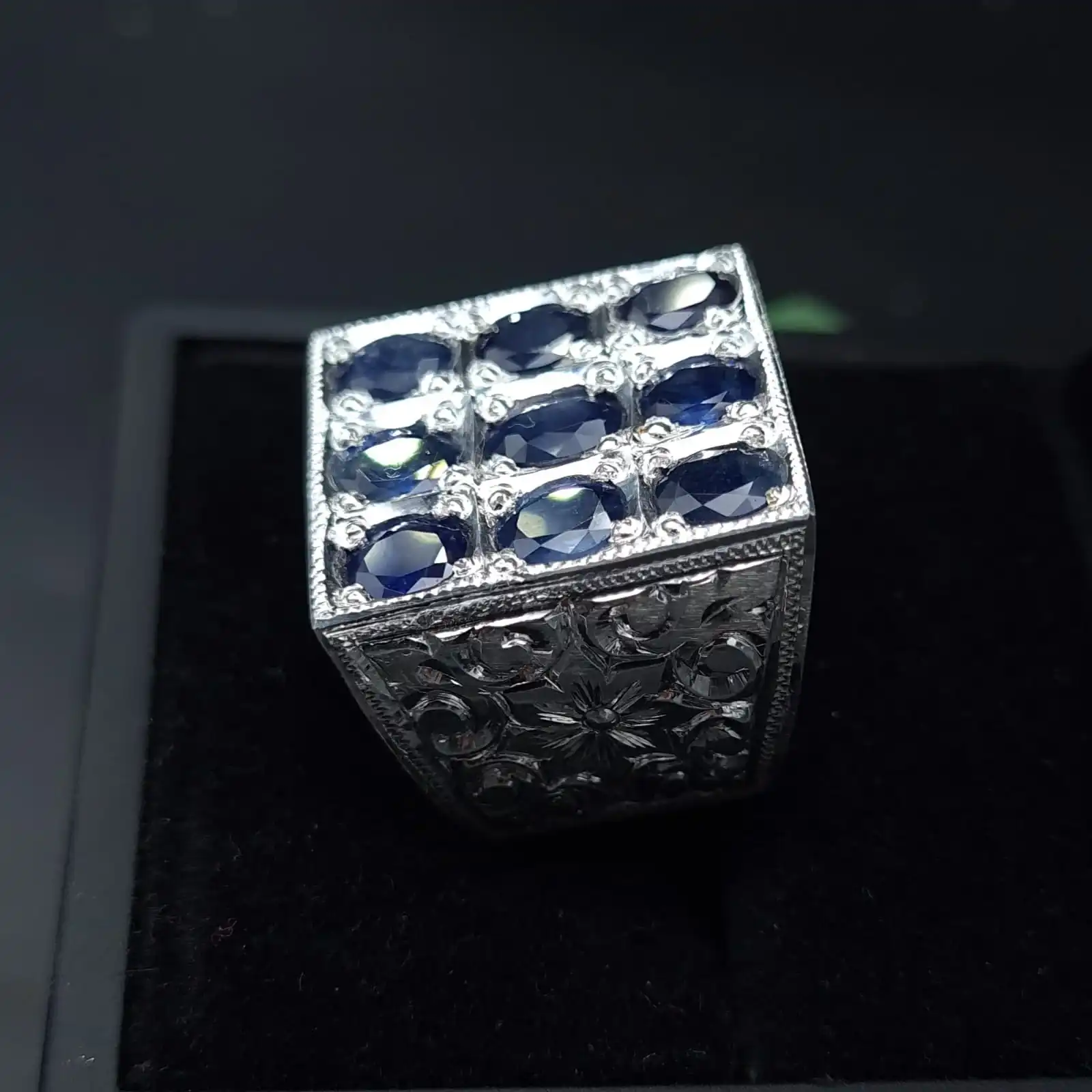 9 Stone Sapphire Band For Mens Real Ceylon Multiple Stone Silver 4 9 Stone Sapphire Band For Mens Real Ceylon Multiple Stone Silver - Image 4