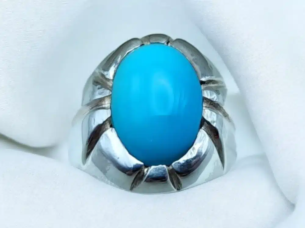 Mens Feroza Ring Real Turquoise | 925 Silver V-Prong | RingsWear