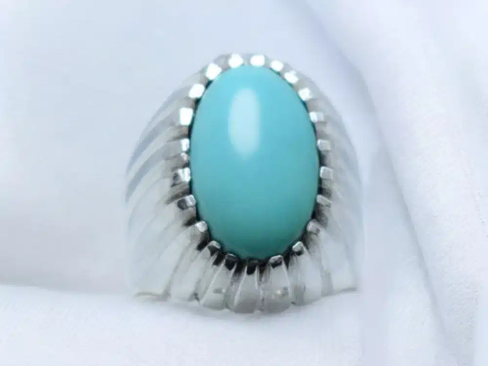 Mens Natural Feroza Ring | Square Bezel 925 Sterling Silver | RingsWear