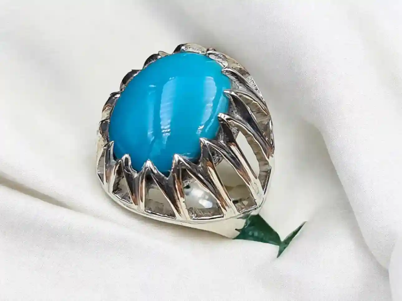 Sterling Silver Turquoise Ring For Men With Spike Band 1 Sterling Silver Turquoise Ring
