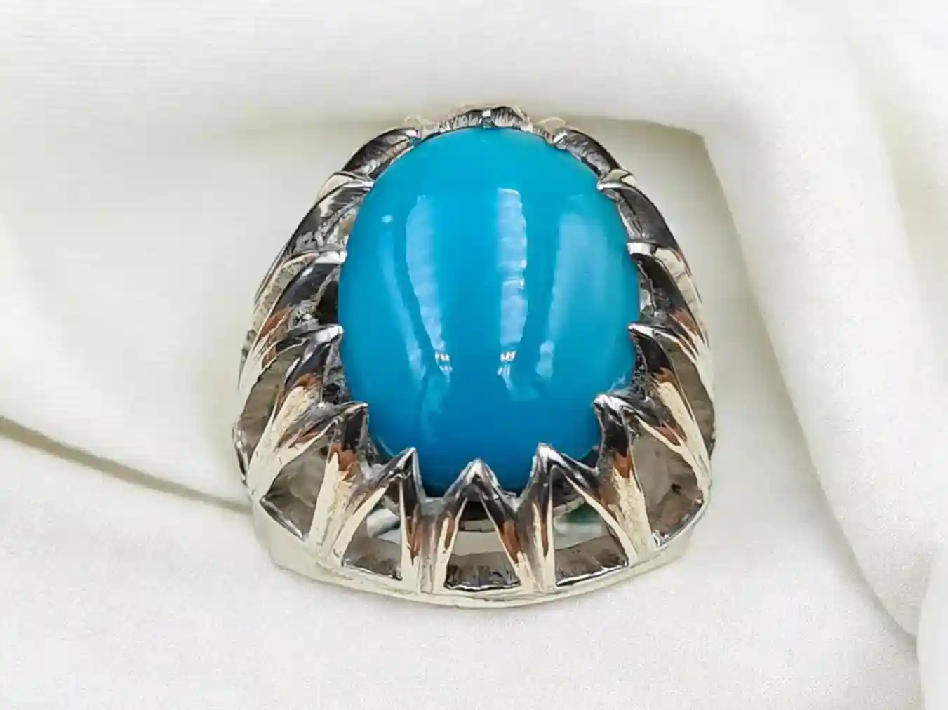 Sterling Silver Turquoise Ring For Men With Spike Band 2 Sterling Silver Turquoise Ring For Men With Spike Band - Image 2