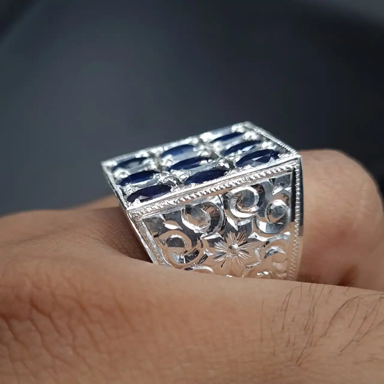 9 Stone Sapphire Band For Mens Real Ceylon Multiple Stone Silver 5 9 Stone Sapphire Band For Mens Real Ceylon Multiple Stone Silver - Image 5