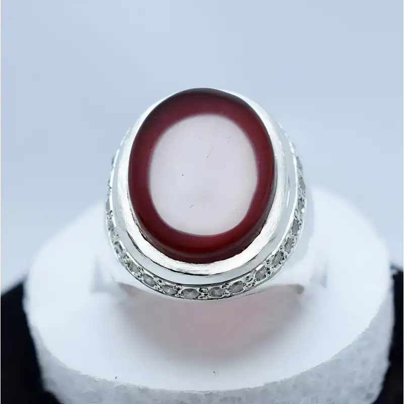 Natural Agate Ring For Men, Brown Yemeni Aqeeq 2 Agate Ring For Men