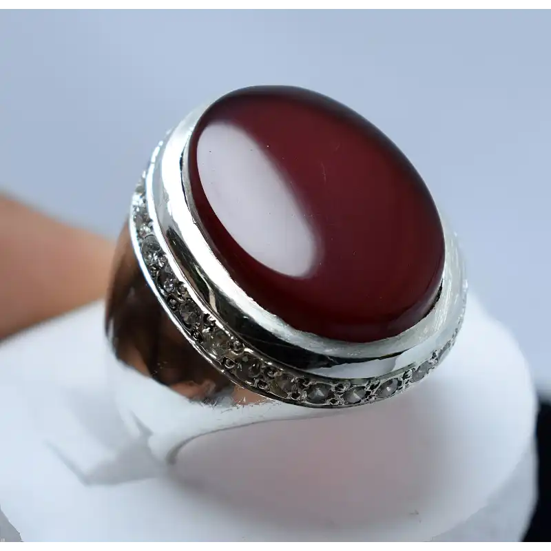 Natural Agate Ring For Men, Brown Yemeni Aqeeq 3 Agate Ring For Men
