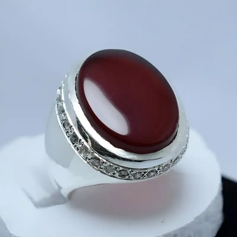 Natural Agate Ring For Men, Brown Yemeni Aqeeq 4 Agate Ring For Men