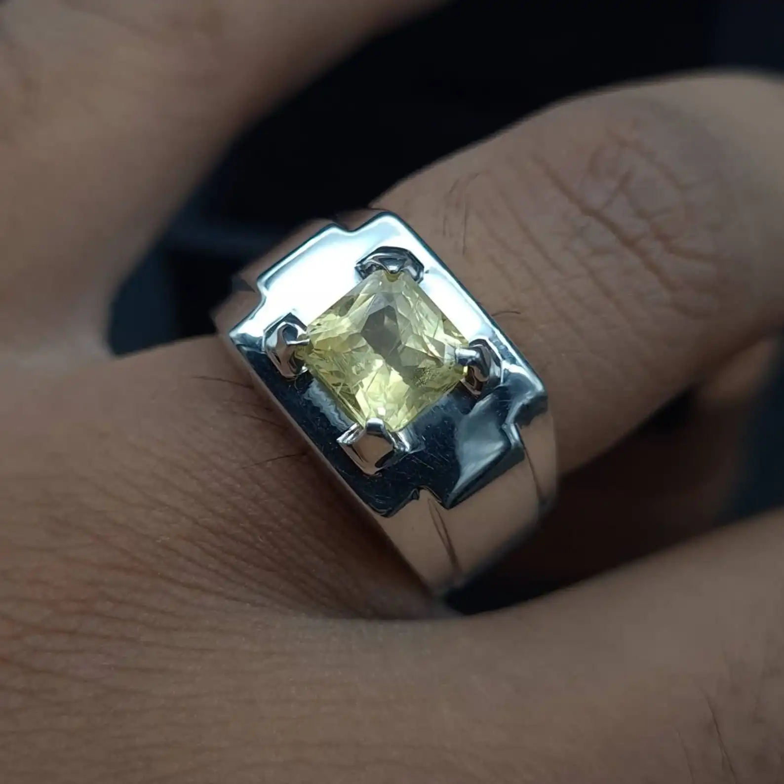 Yellow Sapphire Ring For Men Ceylon Natural 925 Silver 6 Yellow Sapphire Ring For Men
