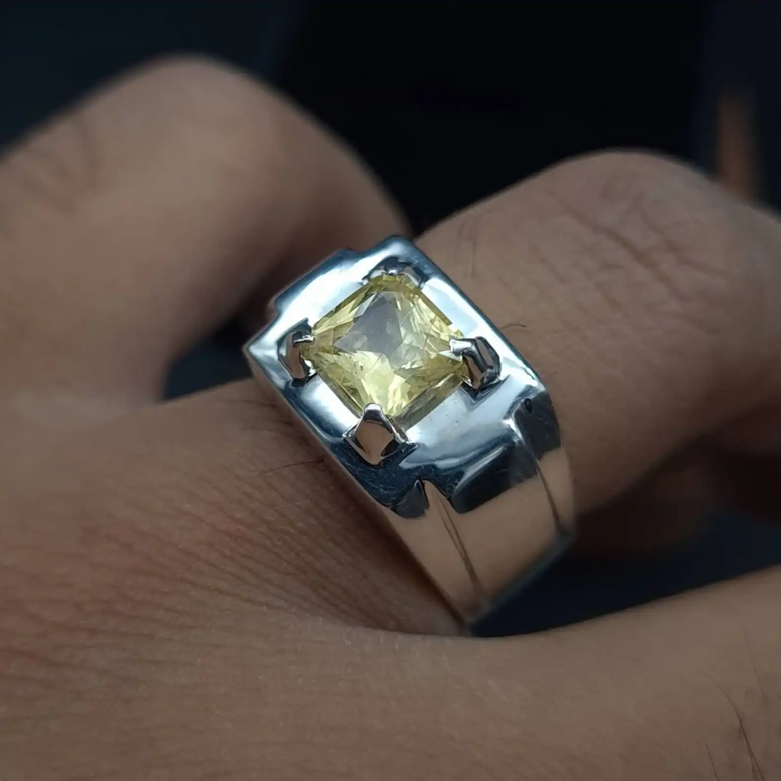 Yellow Sapphire Ring For Men Ceylon Natural 925 Silver 7 Yellow Sapphire Ring For Men