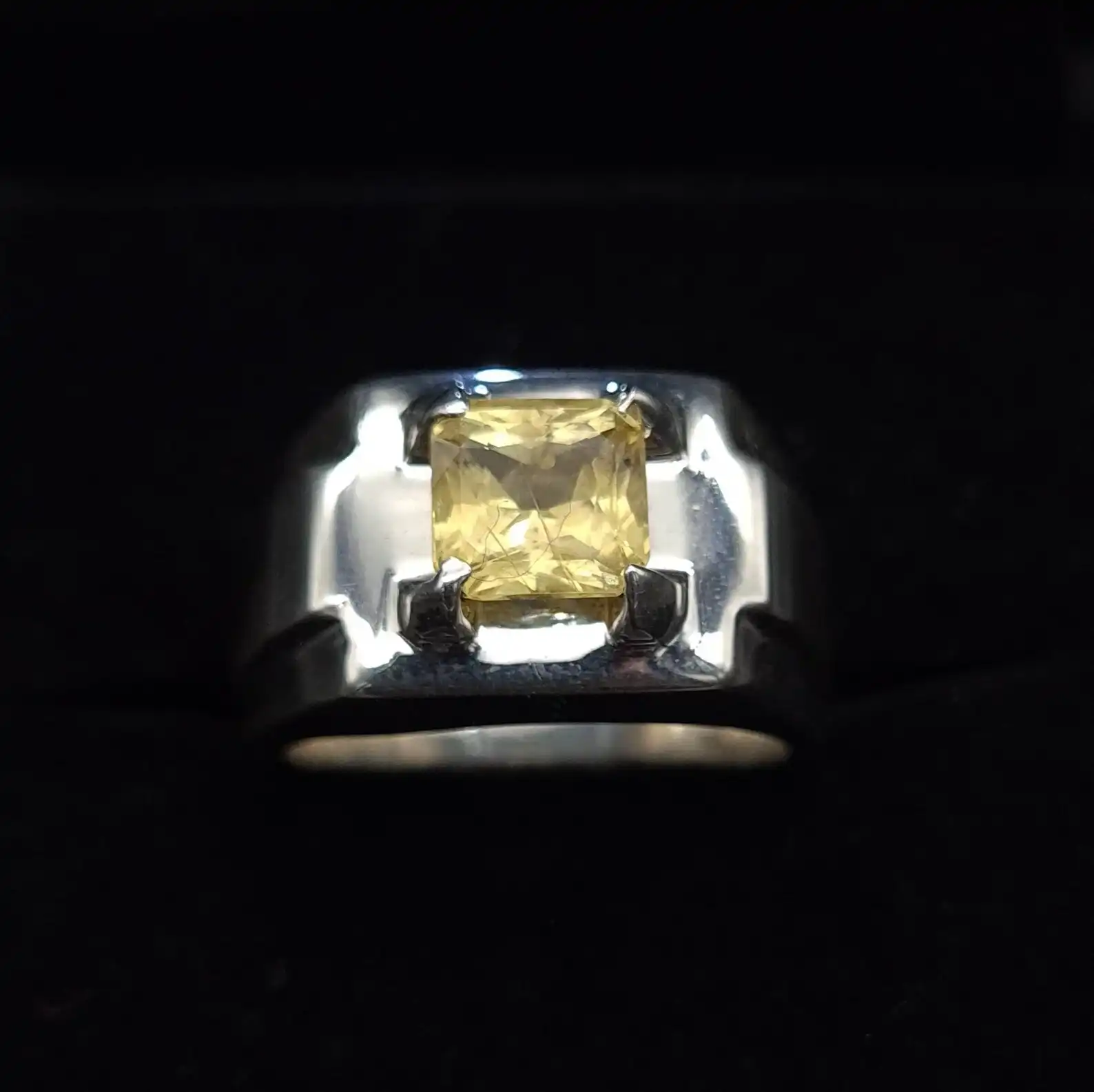 Yellow Sapphire Ring For Men Ceylon Natural 925 Silver 4 Yellow Sapphire Ring For Men