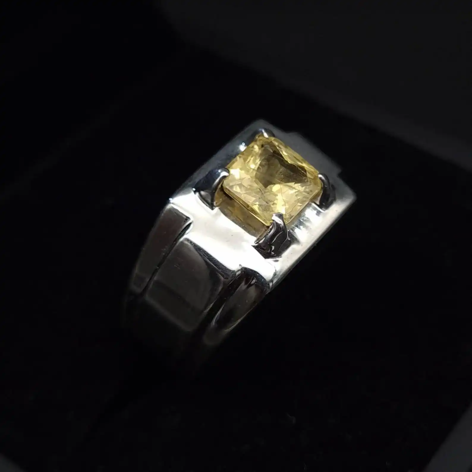 Yellow Sapphire Ring For Men Ceylon Natural 925 Silver 3 Yellow Sapphire Ring For Men