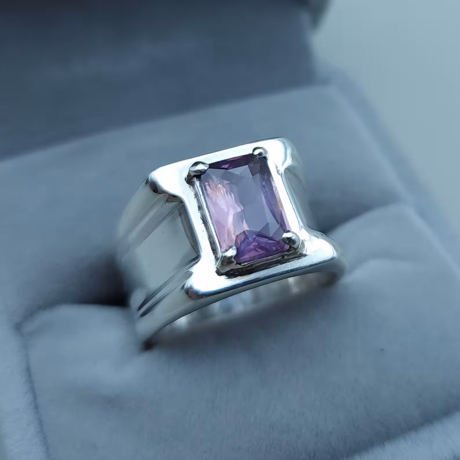 Natural Kashmir Sapphire Ring For Men, Purple 4 Color Change Sapphire Ring