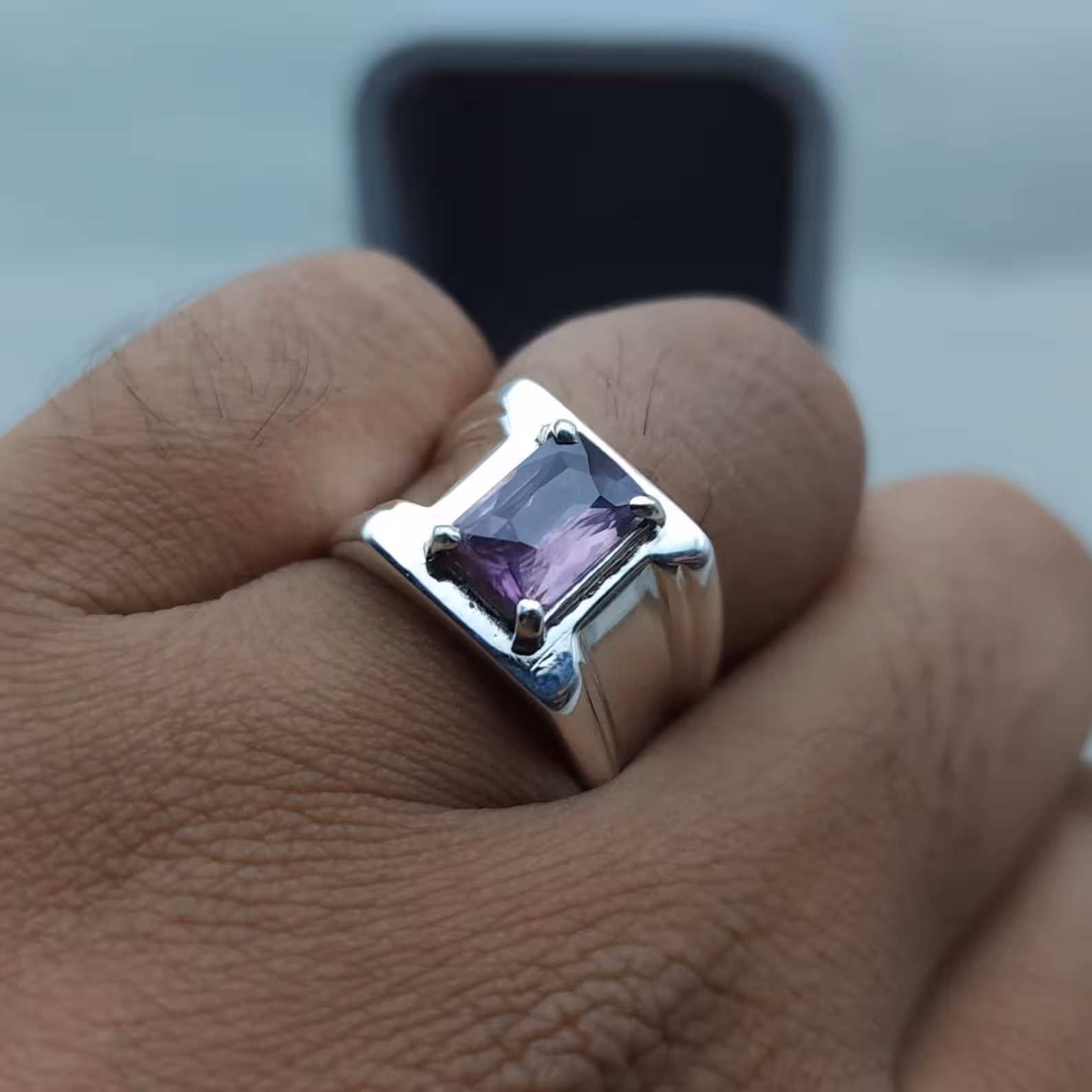 Natural Kashmir Sapphire Ring For Men, Purple 6 Color Change Sapphire Ring