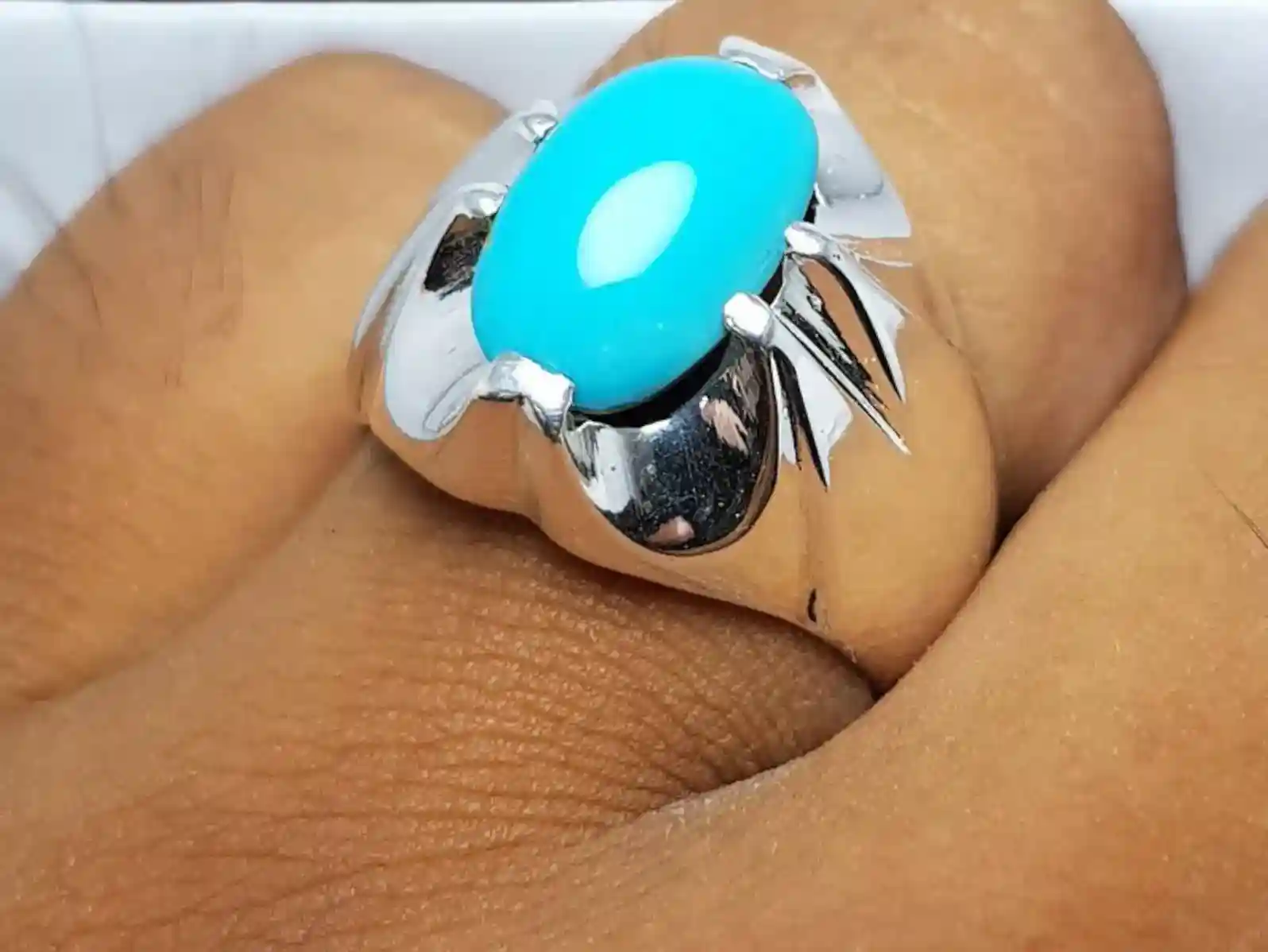 Natural Feroza Ring For Men, Genuine Turquoise Stone 4 Turquoise Stone Ring For Men