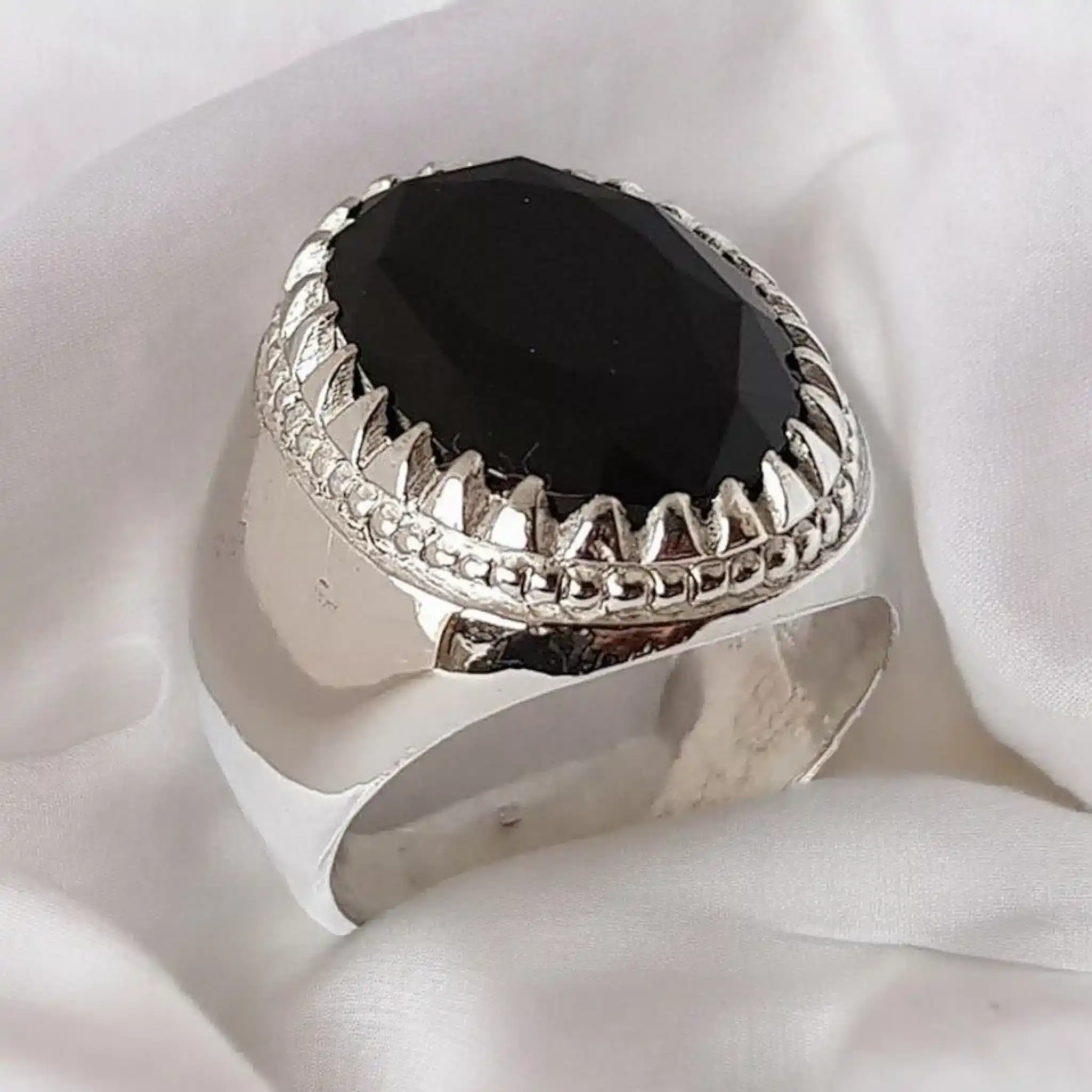 Black Aqeeq Stone Ring Mens