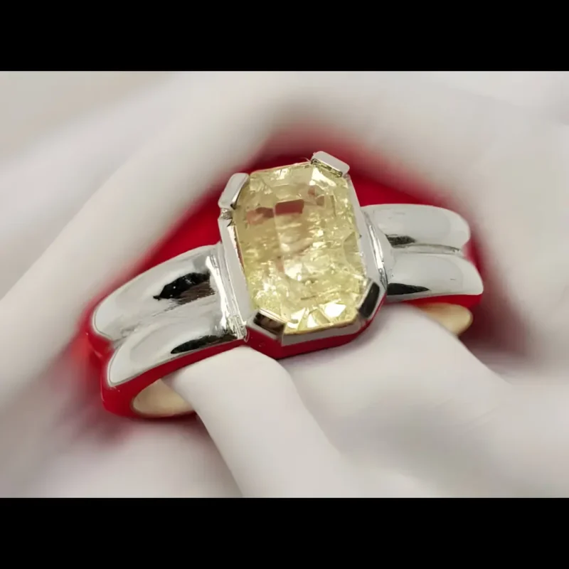 AA Yelllow Sapphire Rings Men Radiant Cut Mens Sapphire Band Ceylon Sapphire