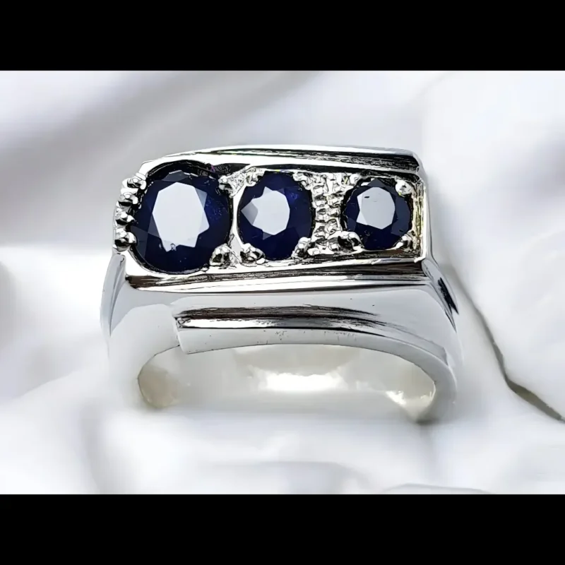 Sapphire Band For Men Real Sterling Silver 925 Neelam Rings