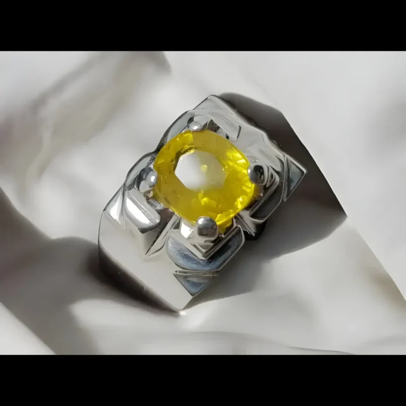 Yellow Sapphire Stone Ring In 925 Sterling Silver - Handmade Ring