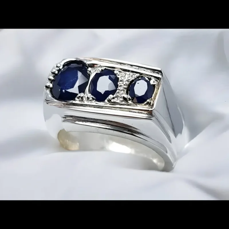 Sapphire Band For Men Real Sterling Silver 925 Neelam Rings