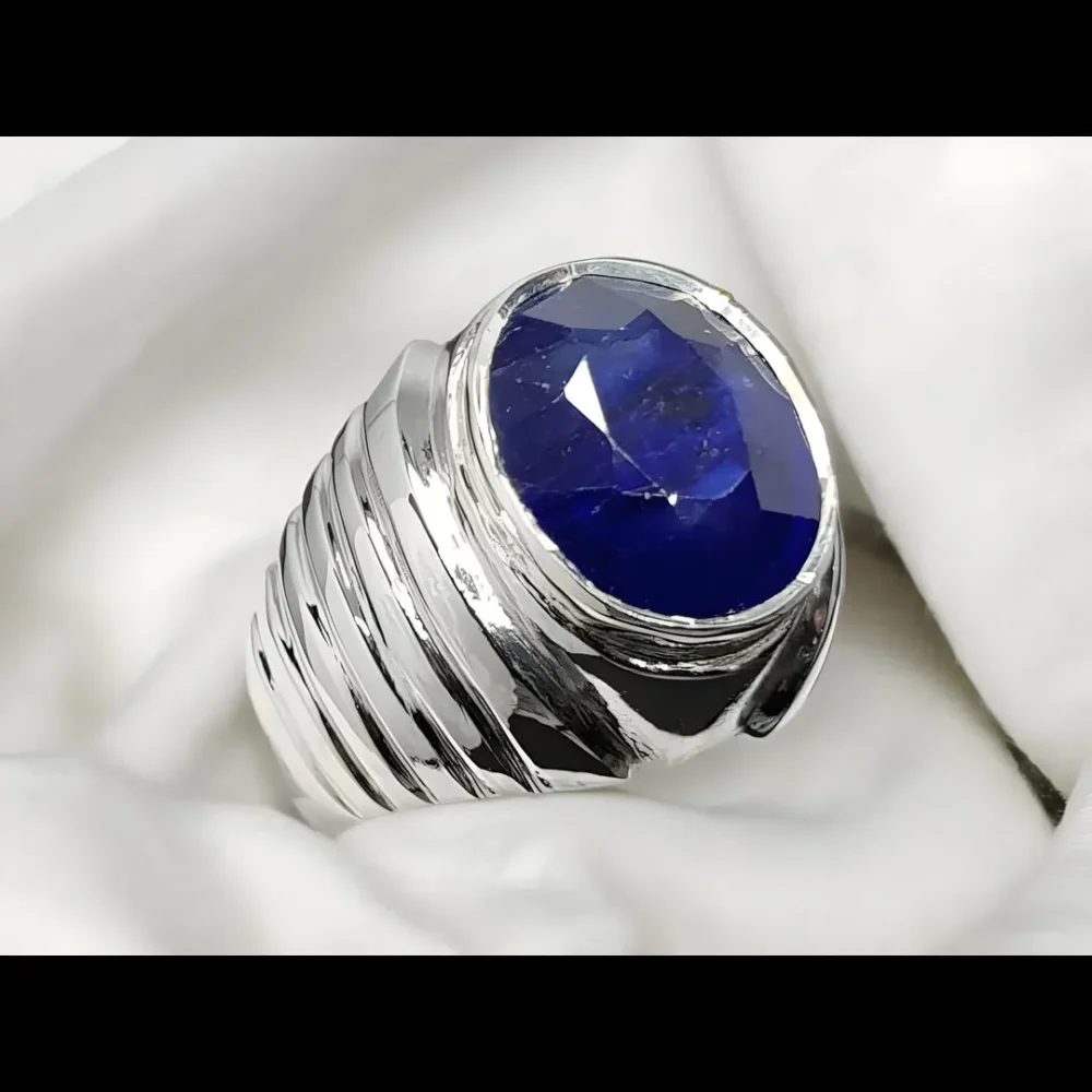 Oval Sapphire Ring Big Blue Sapphire Sterling Silver