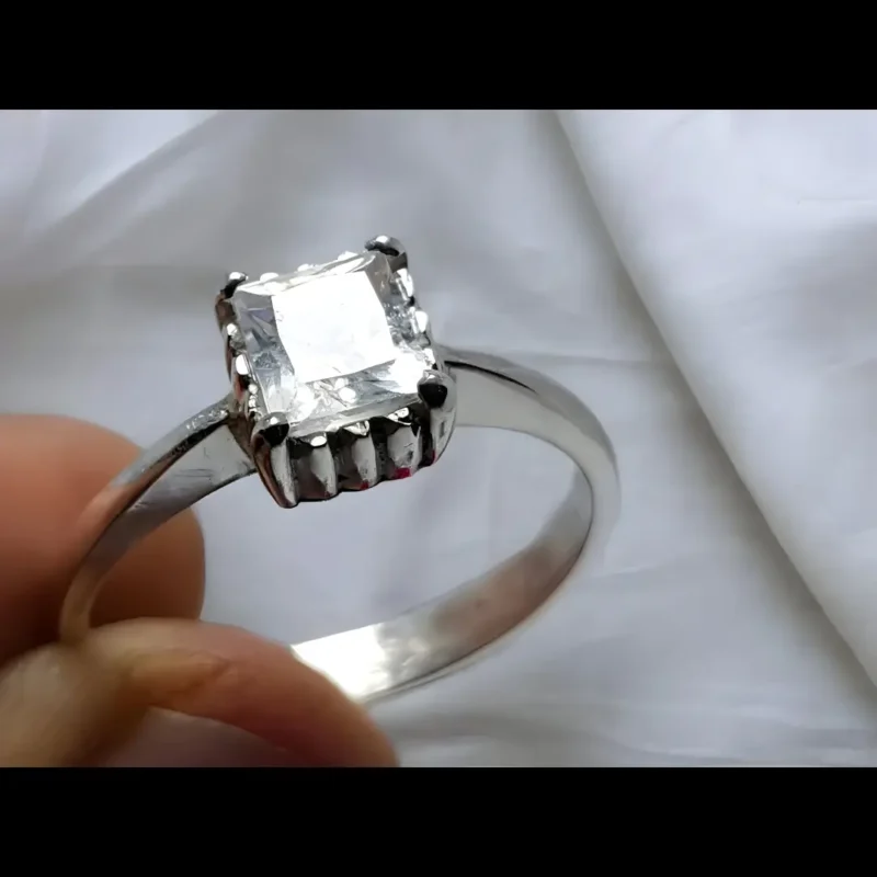 Princess Cut White Sapphire Ring Ceylon White Sapphire Rings