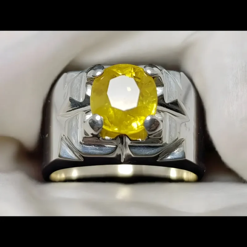 Yellow Sapphire Stone Ring In 925 Sterling Silver - Handmade Ring