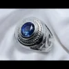 Cornflower Blue Ceylon Sapphire Ring Engraved Mens Sapphire Band