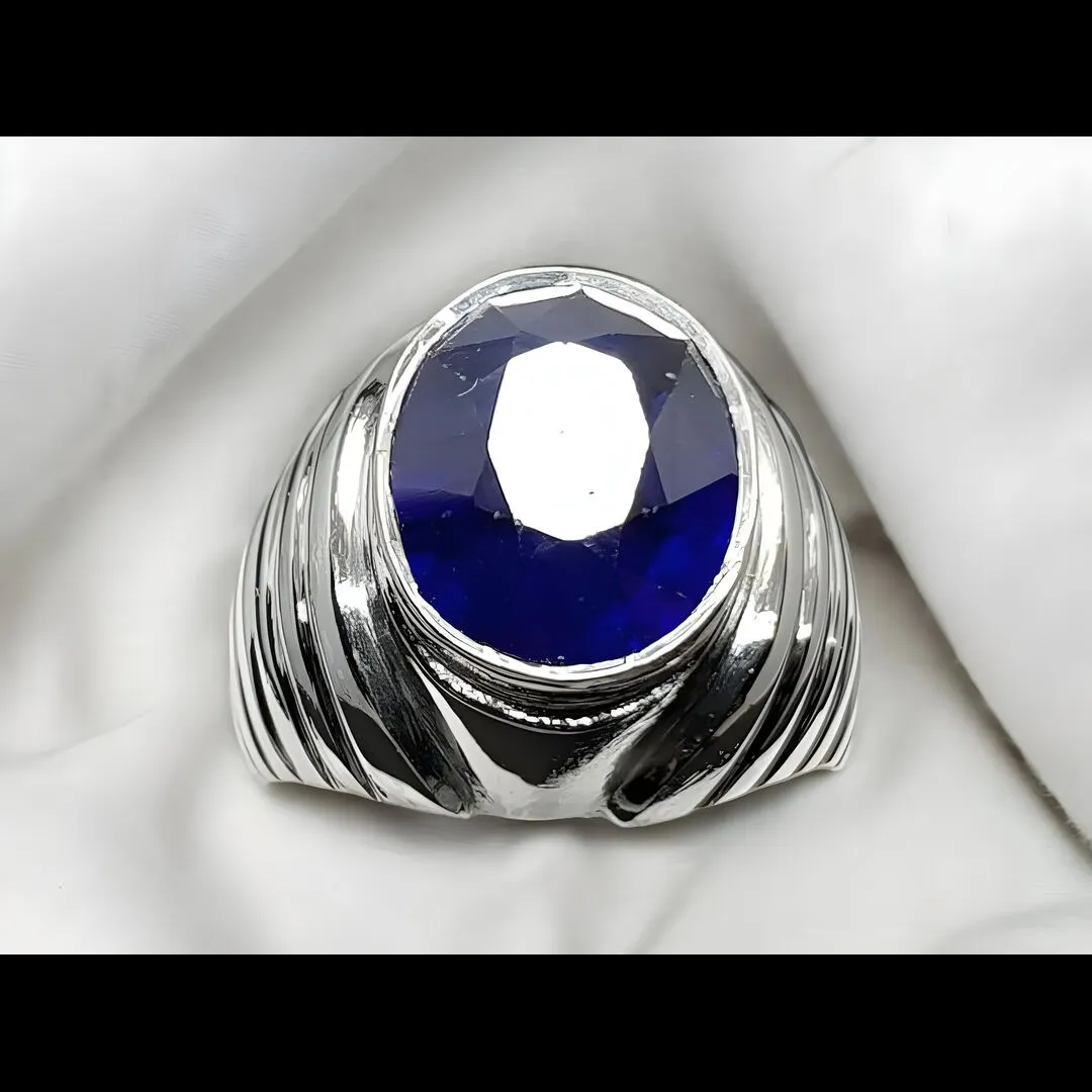 Oval Sapphire Ring Big Blue Sapphire Sterling Silver