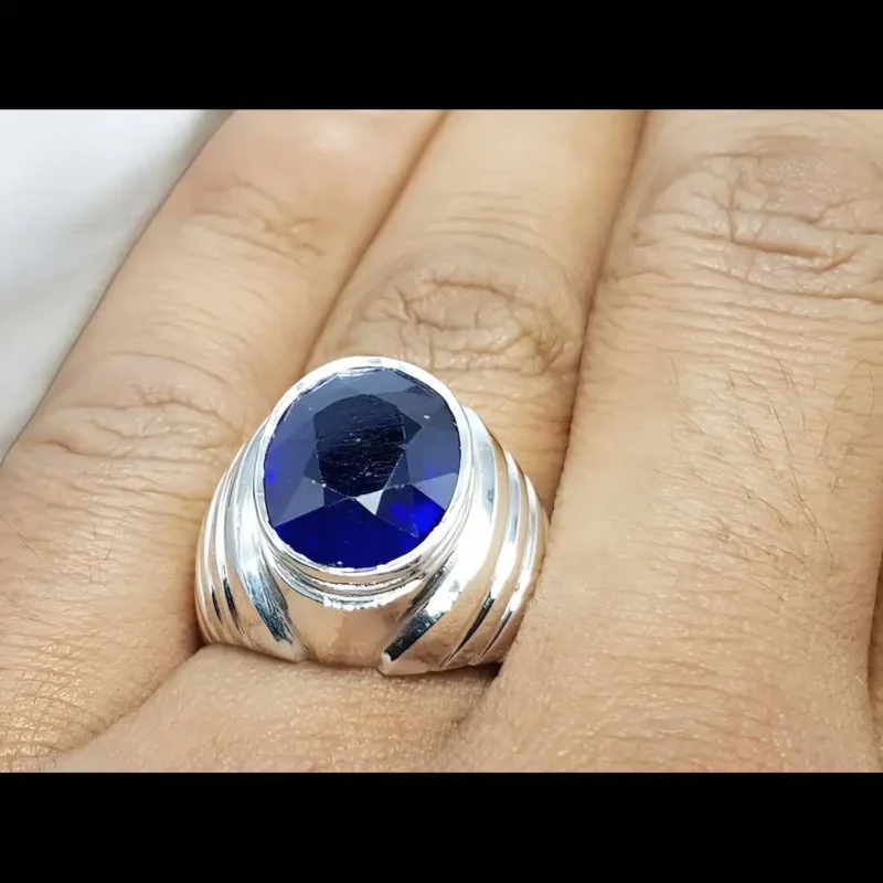Oval Sapphire Ring Big Blue Sapphire Sterling Silver