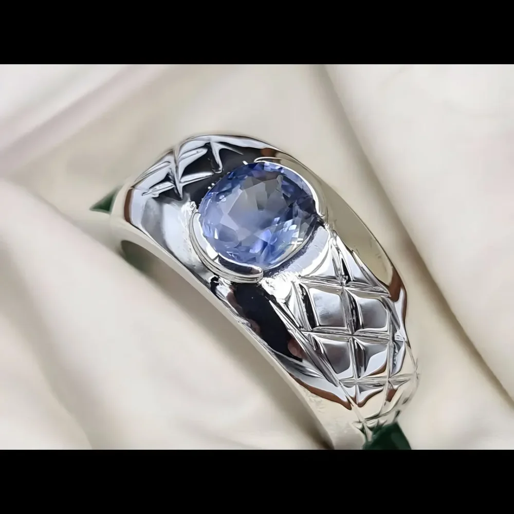 mens sterling silver blue sapphire ring