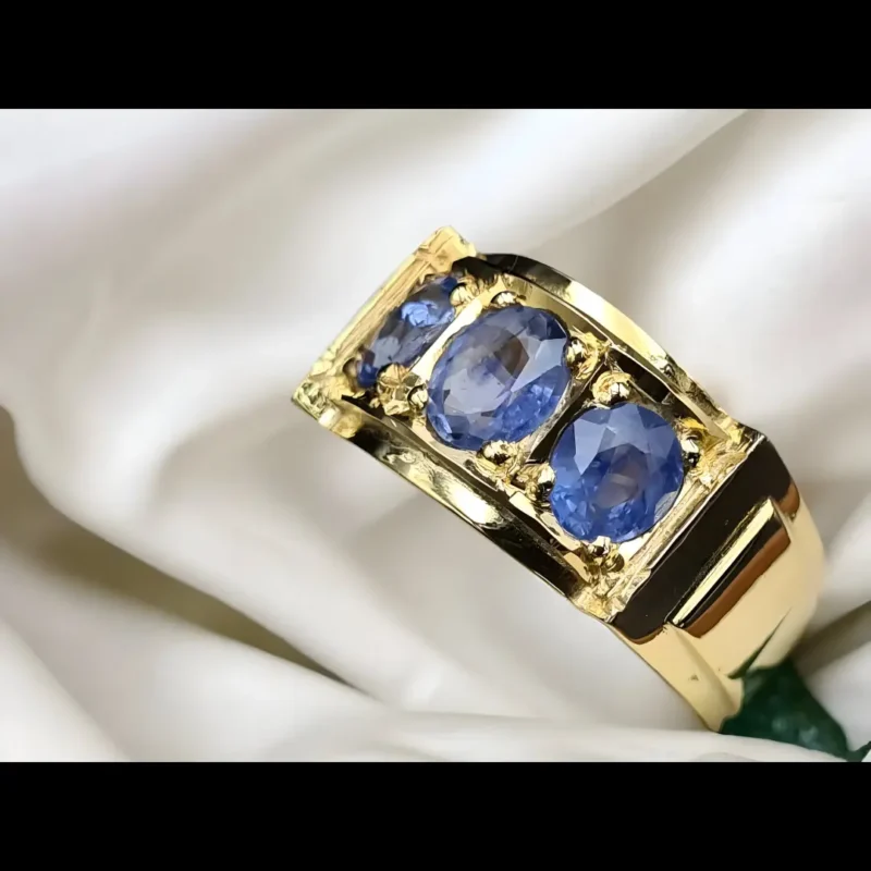 14k Gold Sapphire Band Ceylon Sapphire Band In 14k Yellow Gold