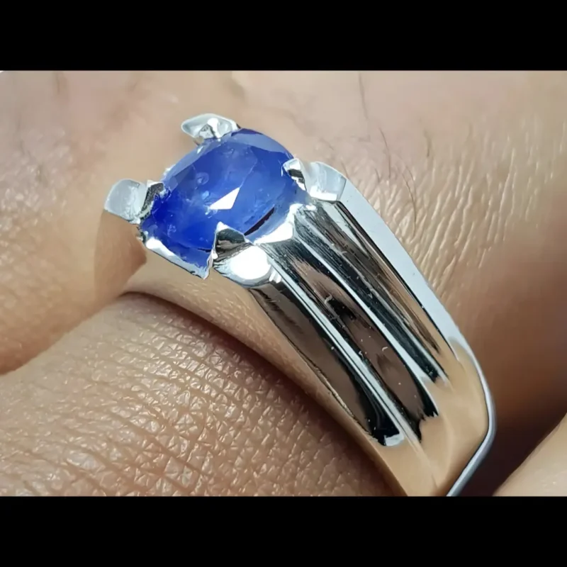 Natural Blue sapphire ring Mens Neelam rings 925 Silver