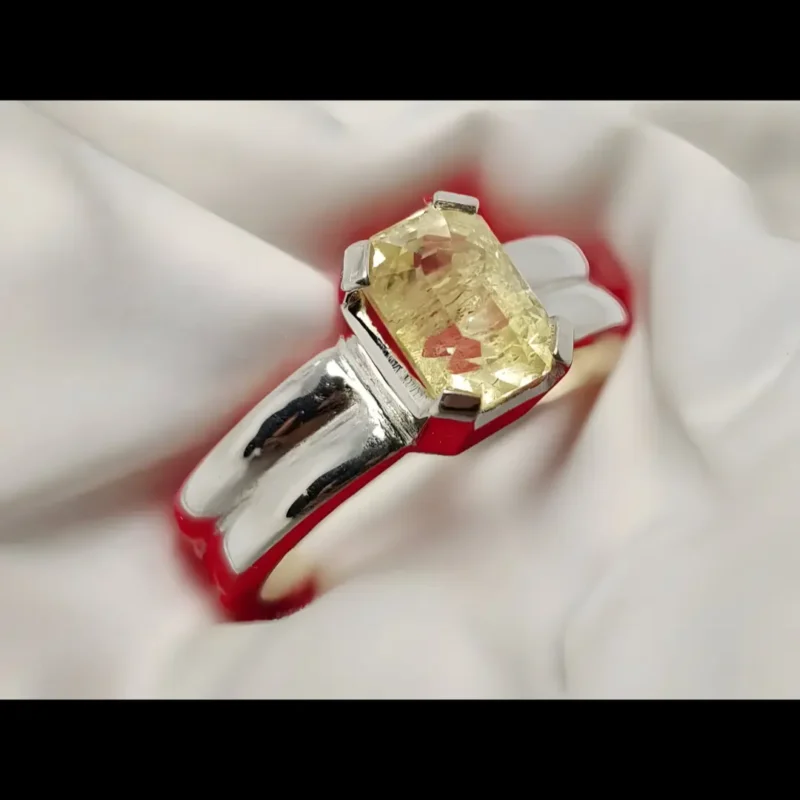 AA Yelllow Sapphire Rings Men Radiant Cut Mens Sapphire Band Ceylon Sapphire