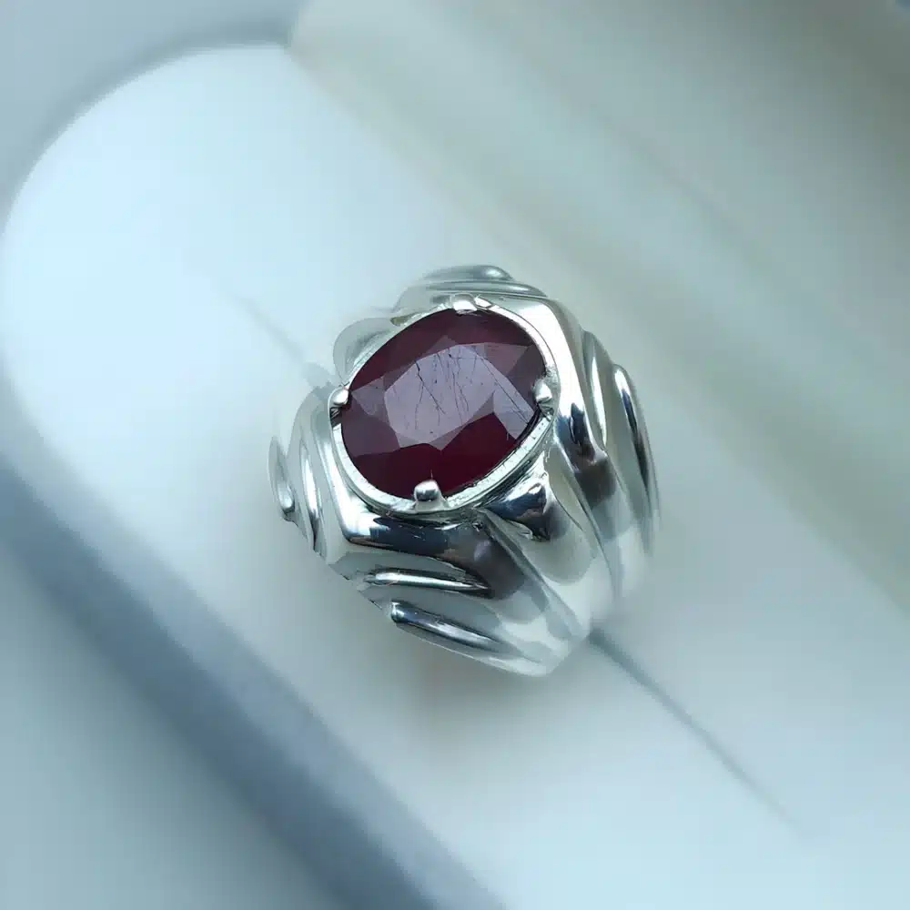 natural ruby stone ring dark red sterling silver