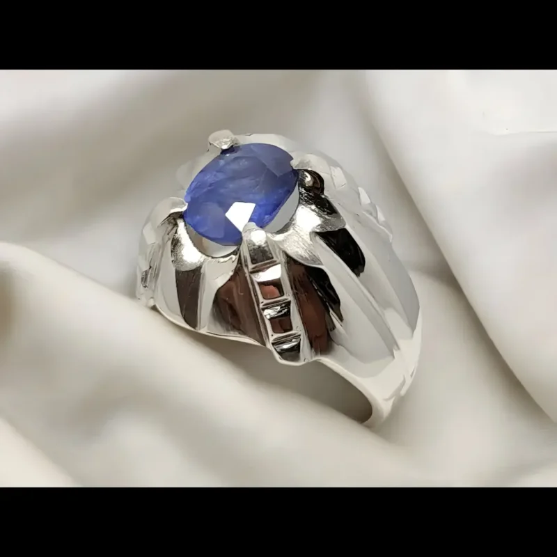 Real Blue Sapphire Rings Handmade Genuine Sapphire Stone Mens