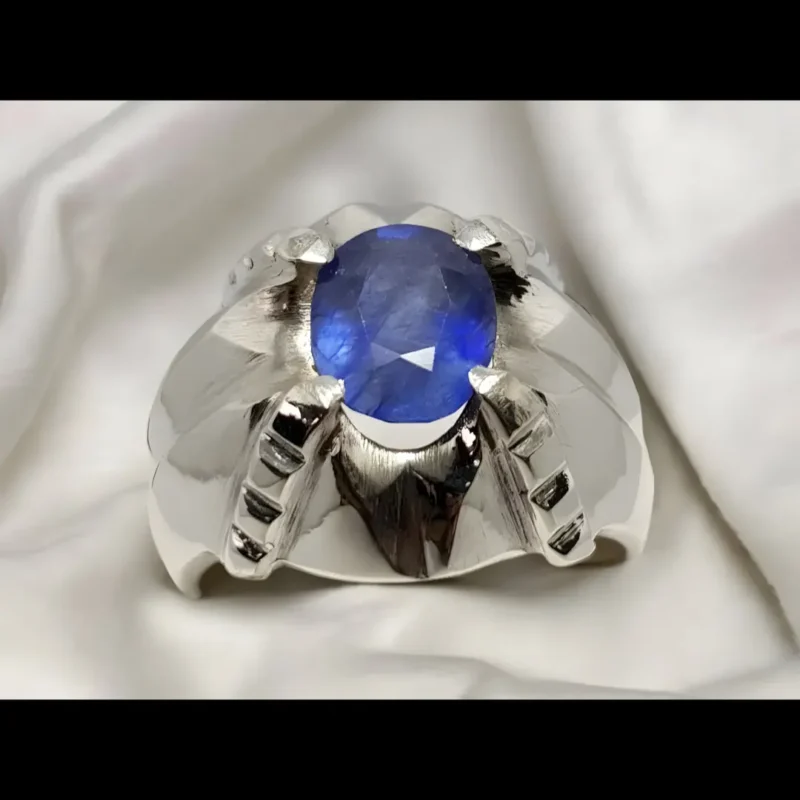 Real Blue Sapphire Rings Handmade Genuine Sapphire Stone Mens