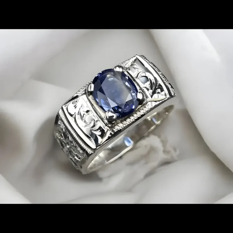 Lustrous Sapphire Ring Ceylon Sri Lanka Mens Neelam Rings