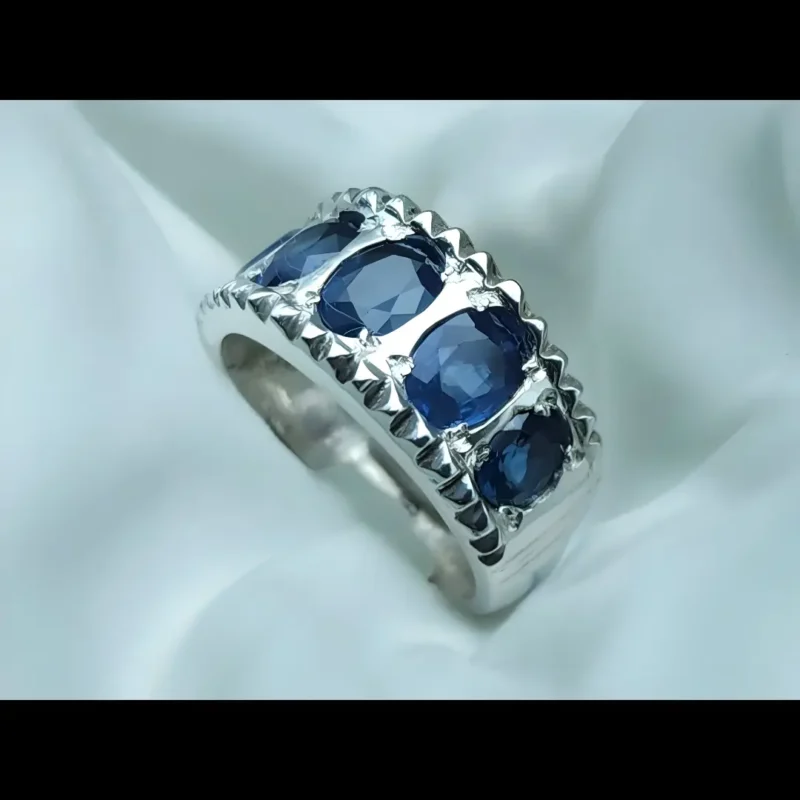 Ceylon Sapphire Band, Mens Handmade Sri Lanka Sapphire Band Neelam