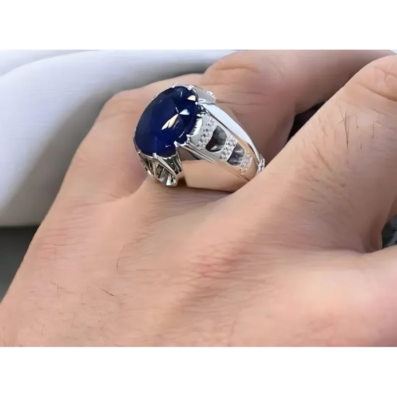 10 Carat Oval Sapphire Ring Blue Sapphire Sterling Silver