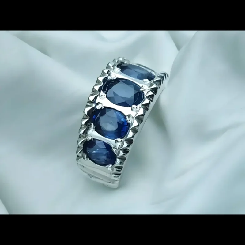 Ceylon Sapphire Band, Mens Handmade Sri Lanka Sapphire Band Neelam