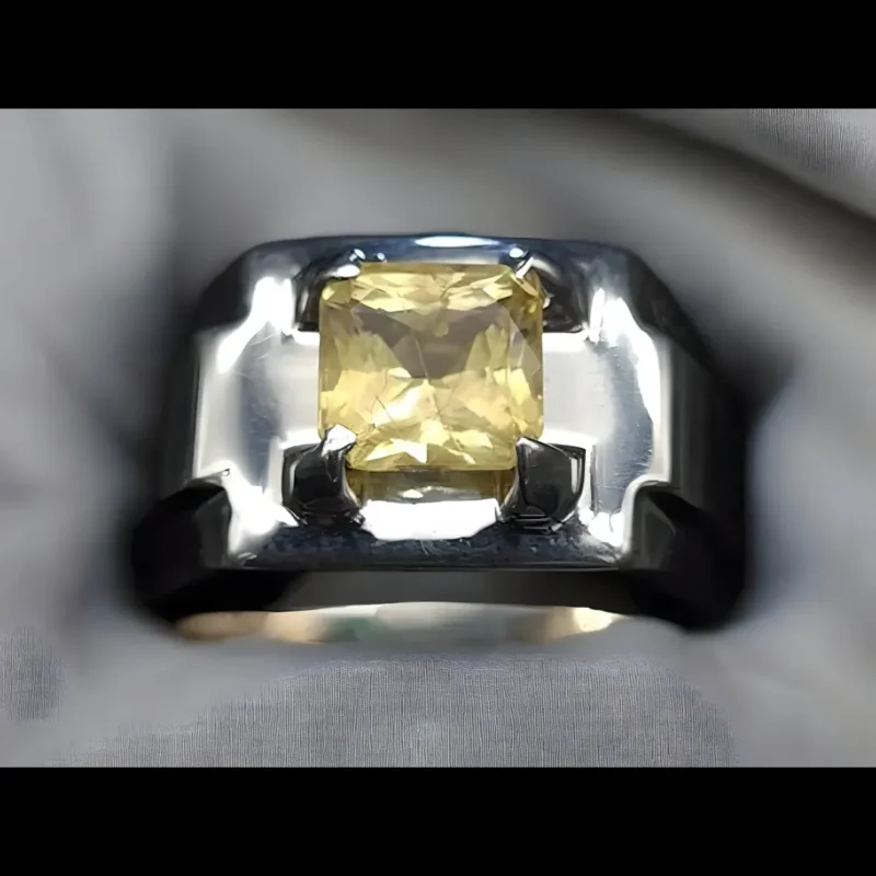 Sparkling Ceylon Yellow Sapphire Ring Unisex Sapphire Ring AAA Sapphire Ring Men
