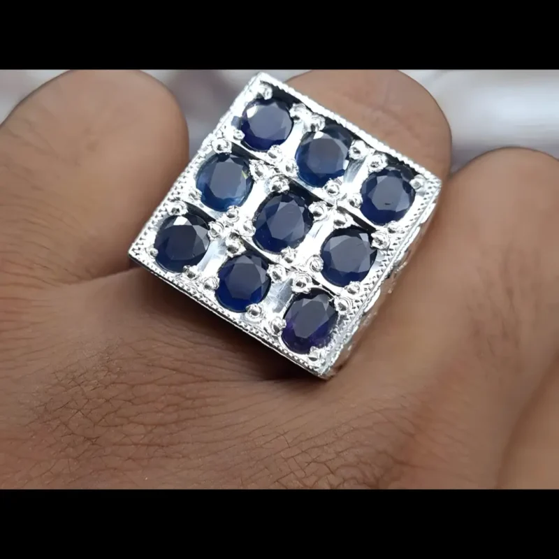 9 Stone Sapphire Band For Mens, Real Ceylon Sapphire Band, Multiple Stone Ring