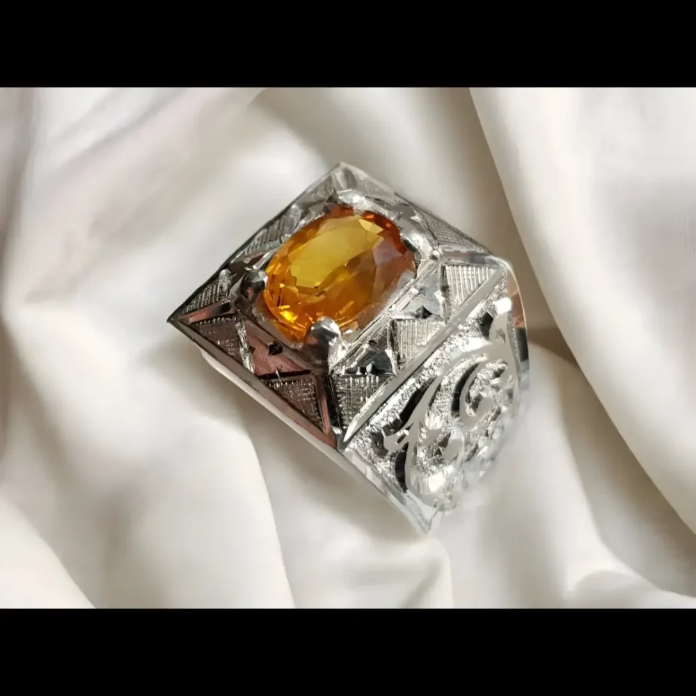Yellow Sapphire Ring Engraved Ring For Men Shop Now