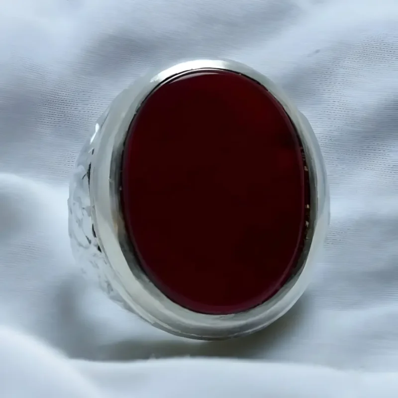 Brown Yemeni Aqeeq Men's Ring Engraved Style